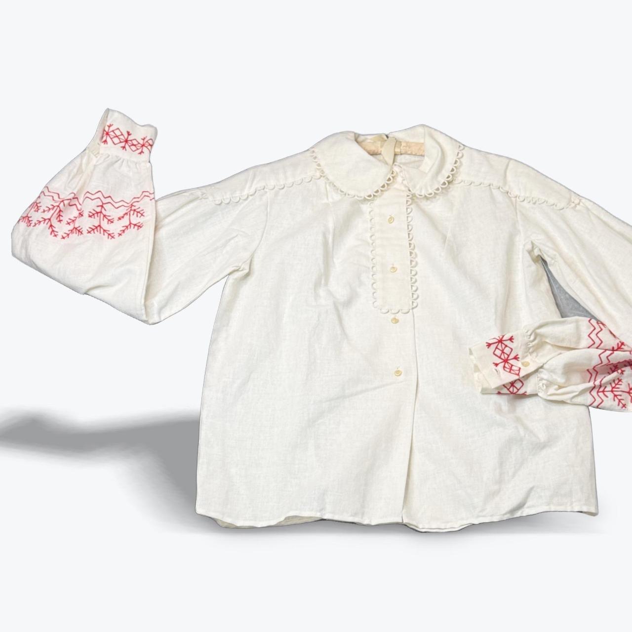 Vintage Women's Blouse - White/Red - M – Vintage … - image 1