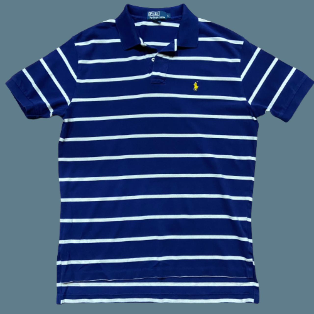 Polo Ralph Lauren Vintage 90s Striped Cotton Blue... - Depop