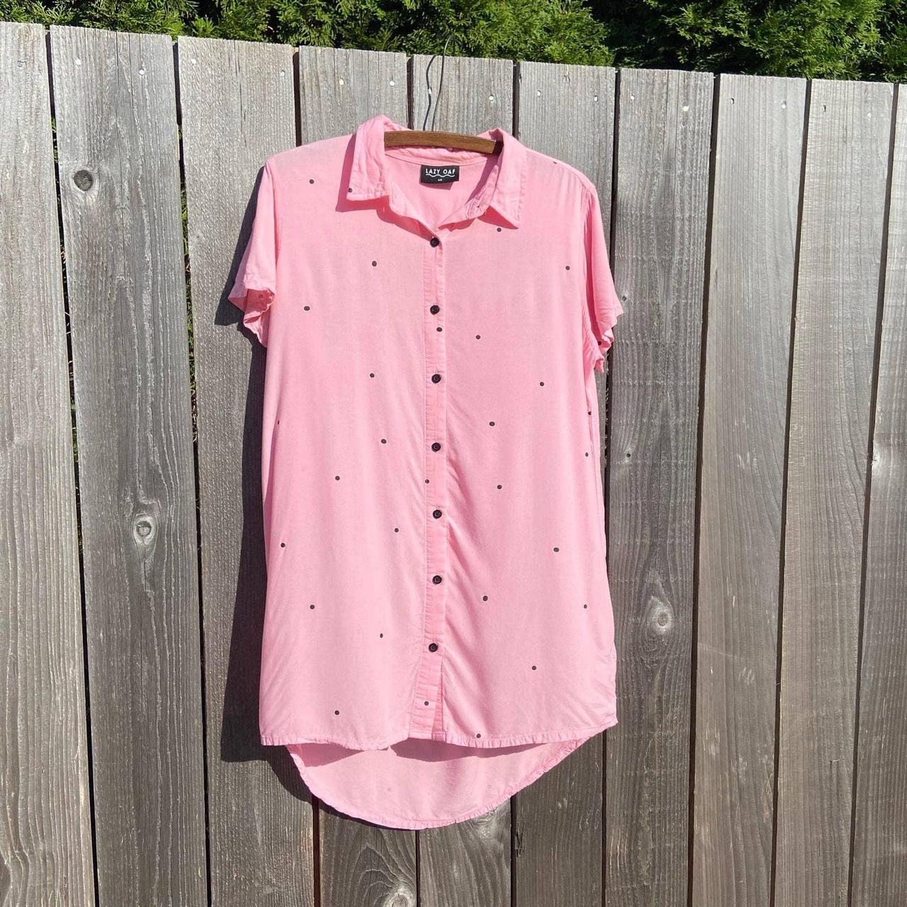 Lazy Oaf Women's Pink and Black Blouse | Depop