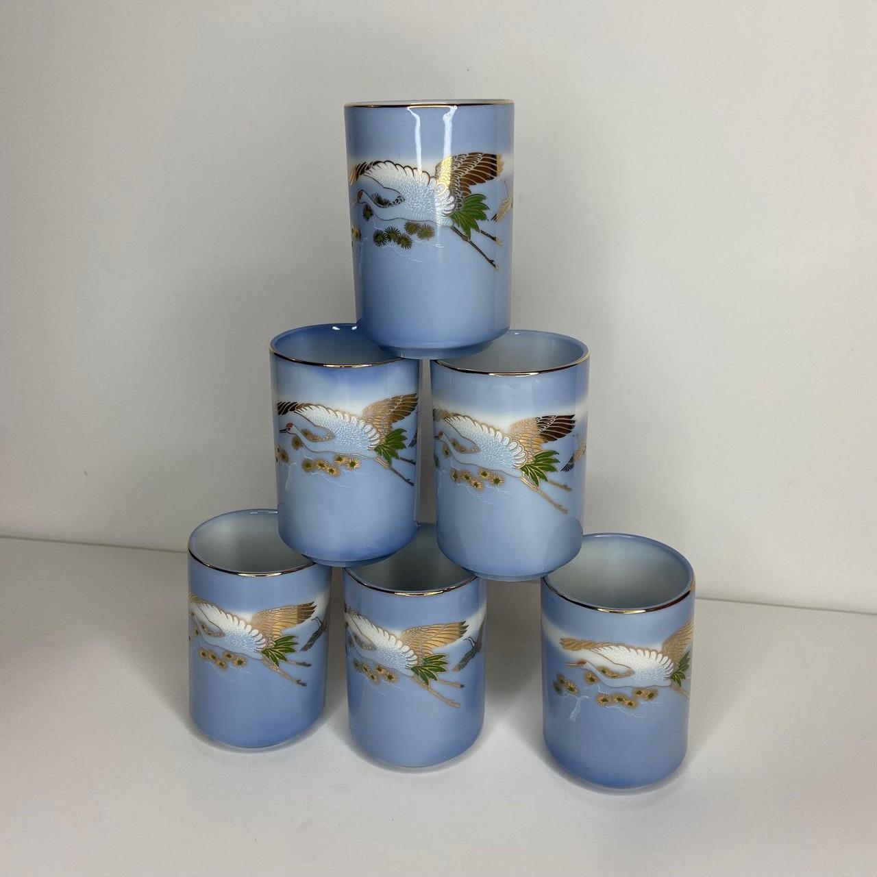 Vintage 6pc Japanese Gold Crane Blue offers Tea Cup