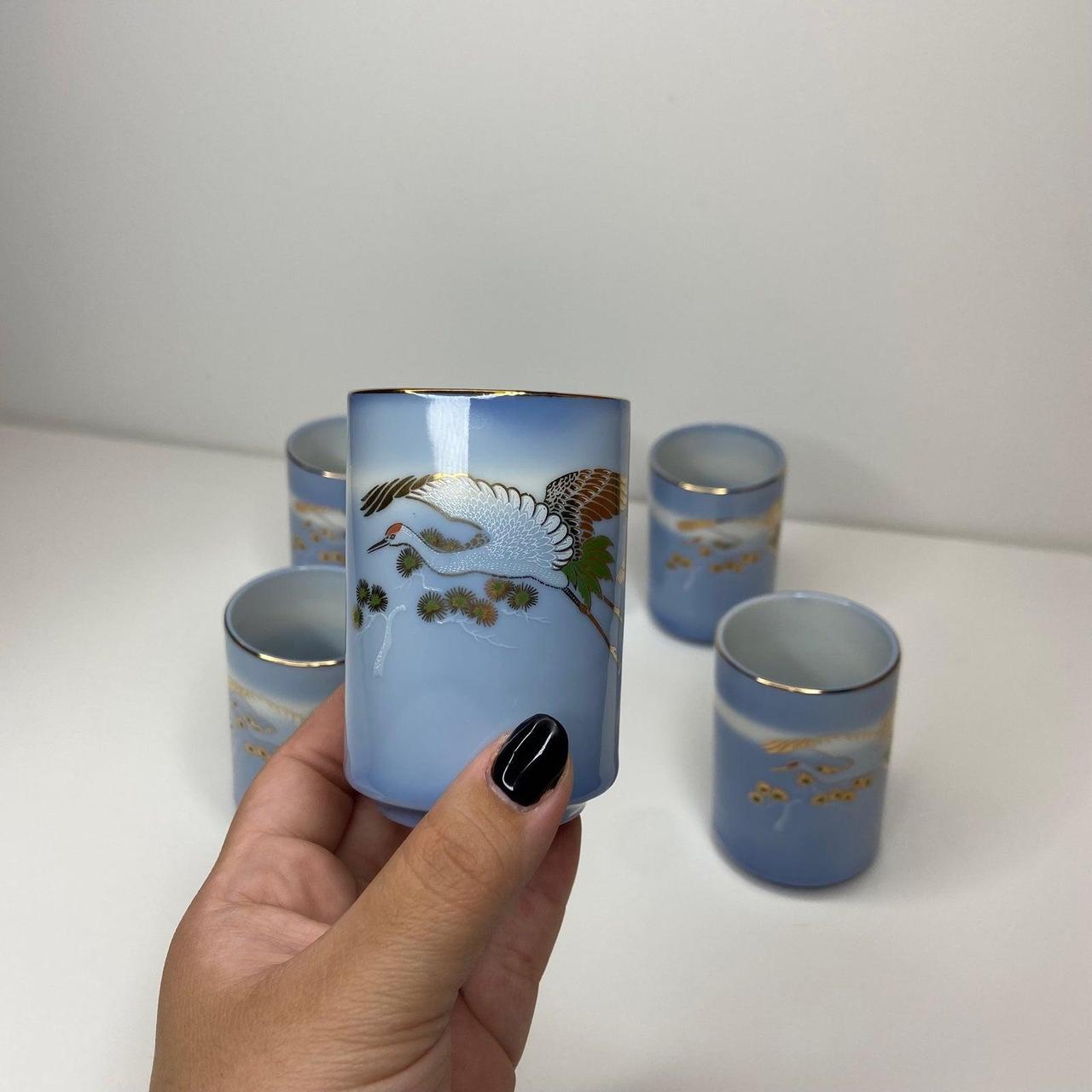 Vintage 6pc Japanese Gold Crane Blue offers Tea Cup