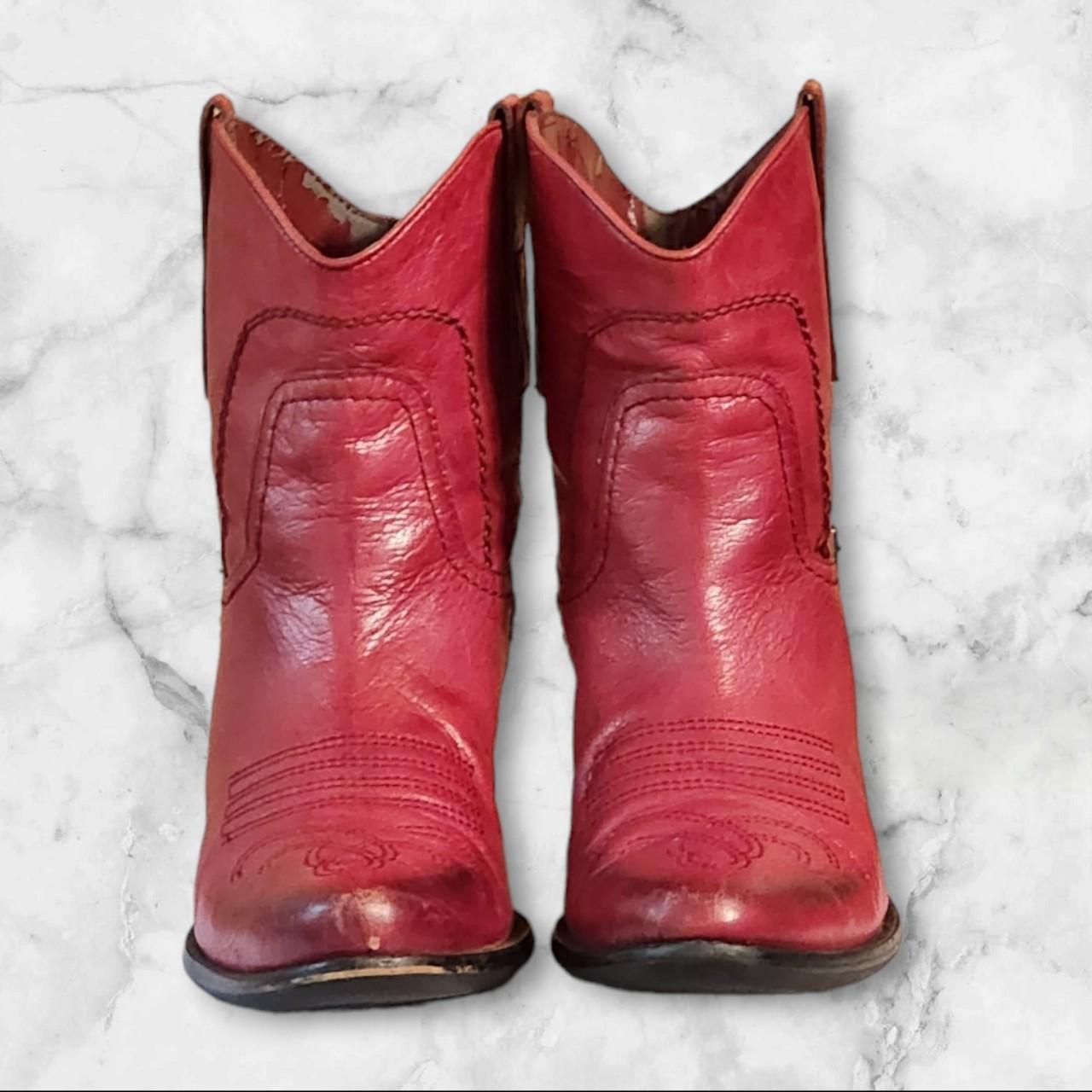 Women Vintage Leather Red Ankle Cowboy Boots By. Depop