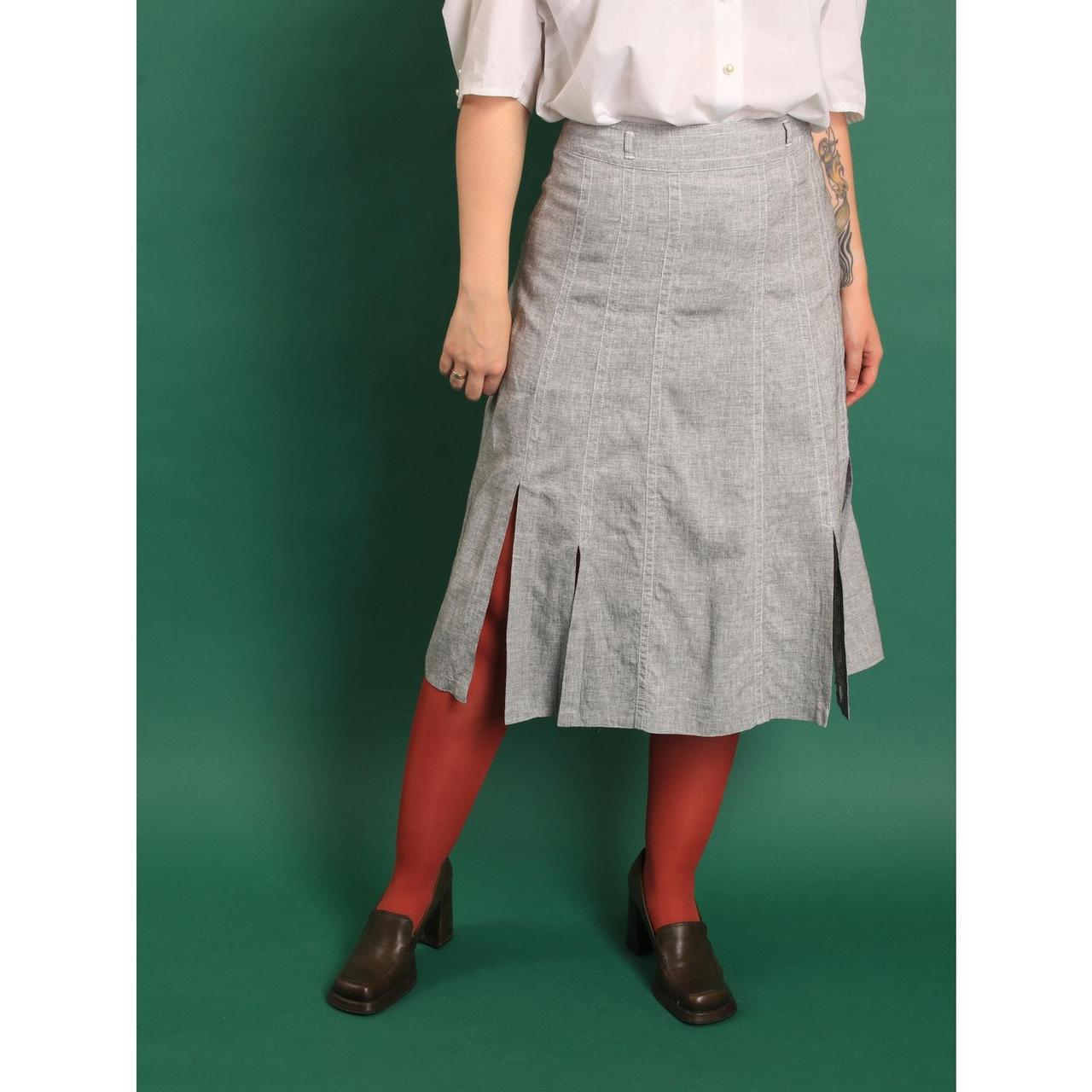 Vintage 90s linen cotton midi A line skirt high