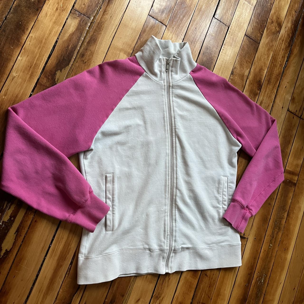 90s GAP stretch zip up. pink & white colorblocking.... - Depop