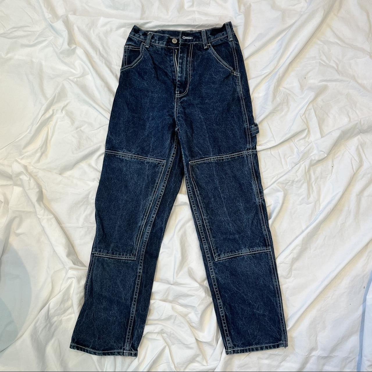 Brandy Melville Women's Navy and White Jeans | Depop