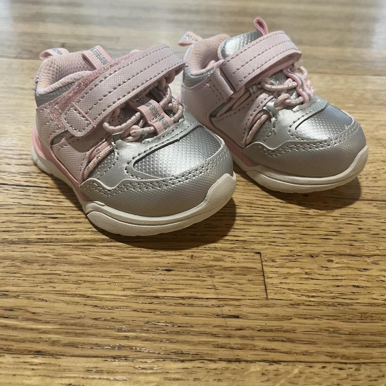 Athletic Works Pink and Silver Size 2 Infant Velcro - Depop