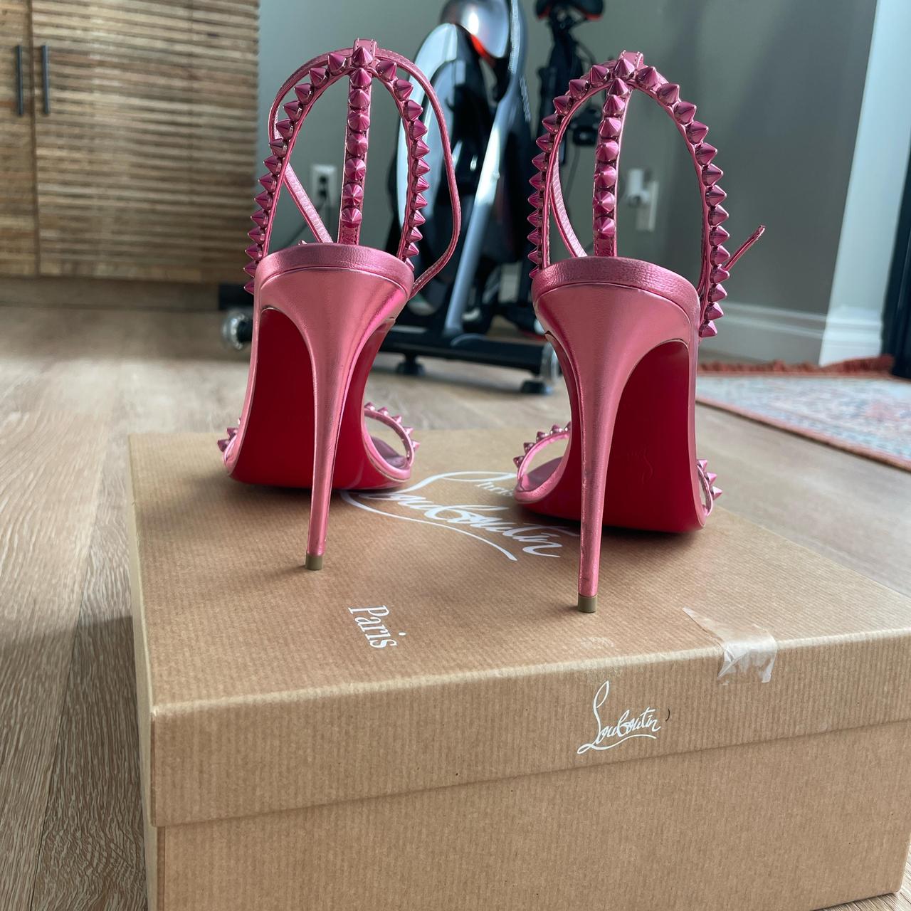 Pink studded louboutins best sale