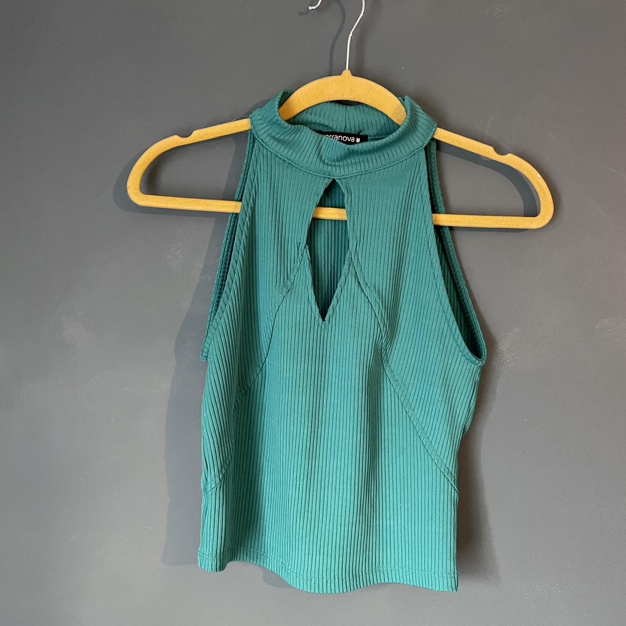 Women's Green and Blue Crop-top | Depop