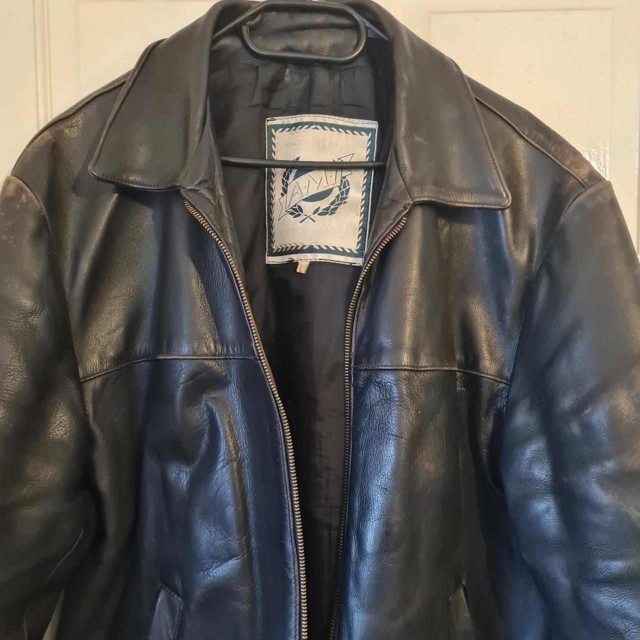 Black AMI London leather jacket, wear on shoulders... - Depop