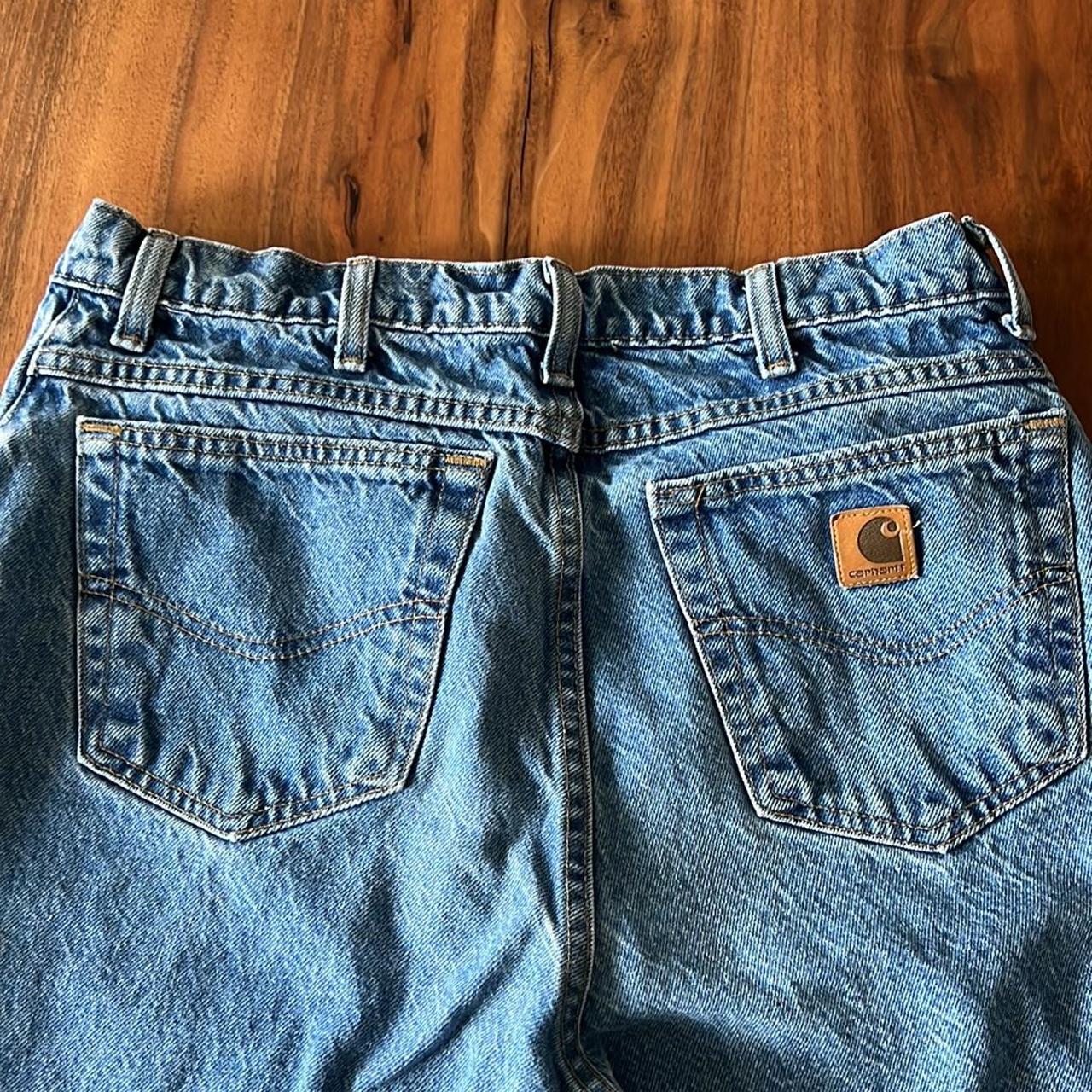 Carhartt jeans with leather logo. Excellent... - Depop