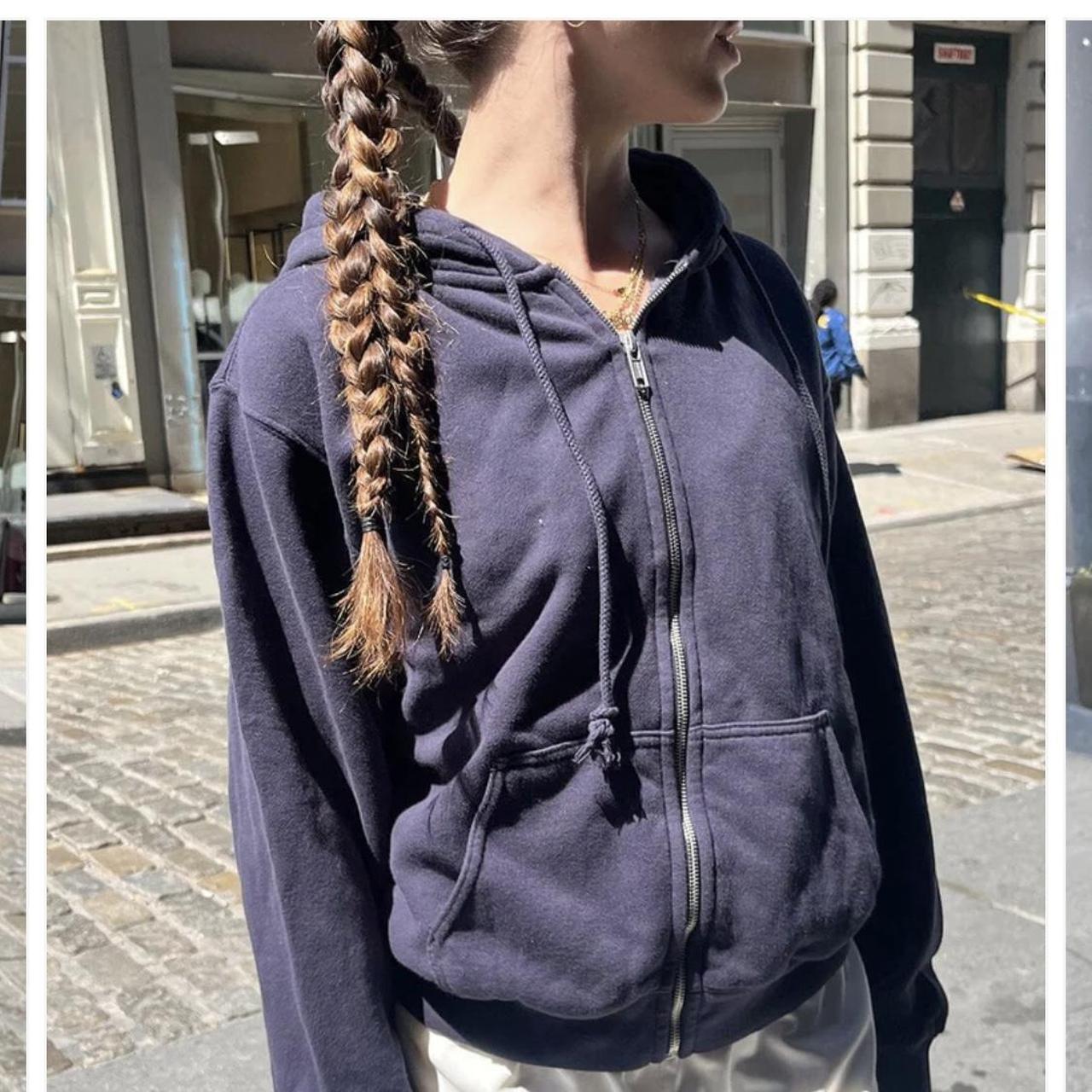 brandy Melville navy zipup hoodie with a drawstring... Depop
