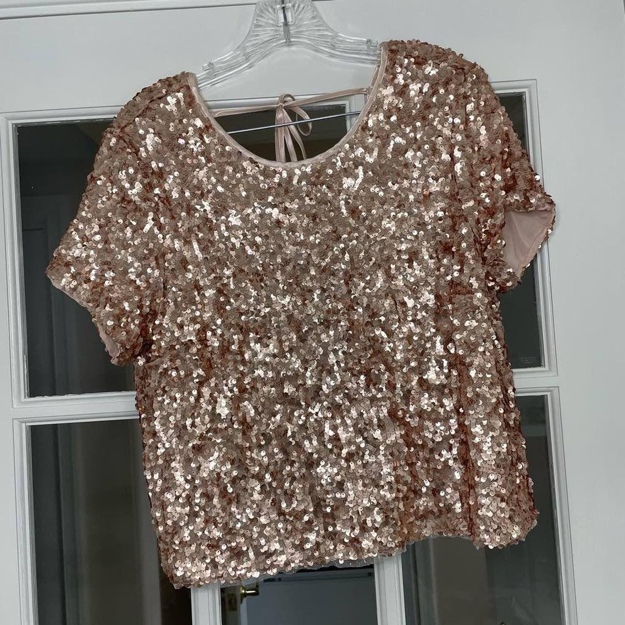 Abercrombie & Fitch Sequin Rose Gold Open Back Top... - Depop