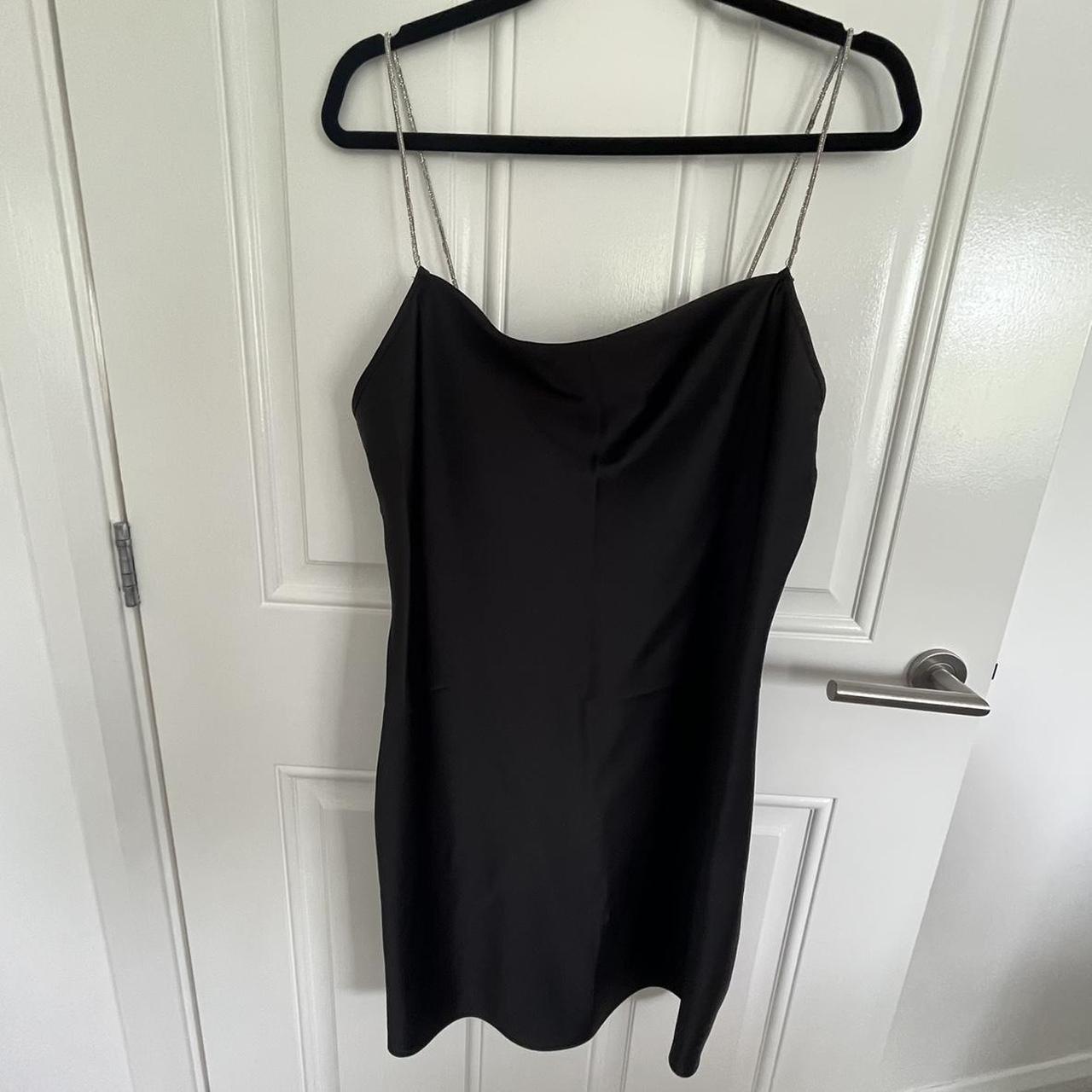 Primark Black Satin Slip Dress with Silver Diamanté... Depop