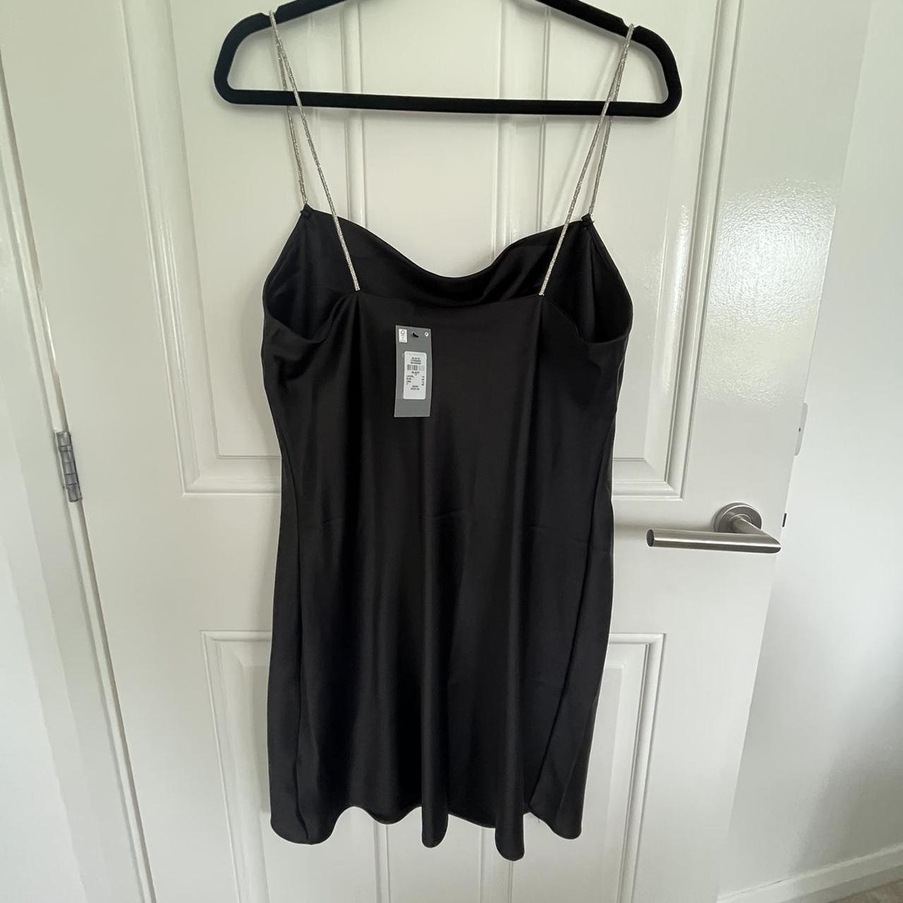 Primark Black Satin Slip Dress with Silver Diamanté... Depop