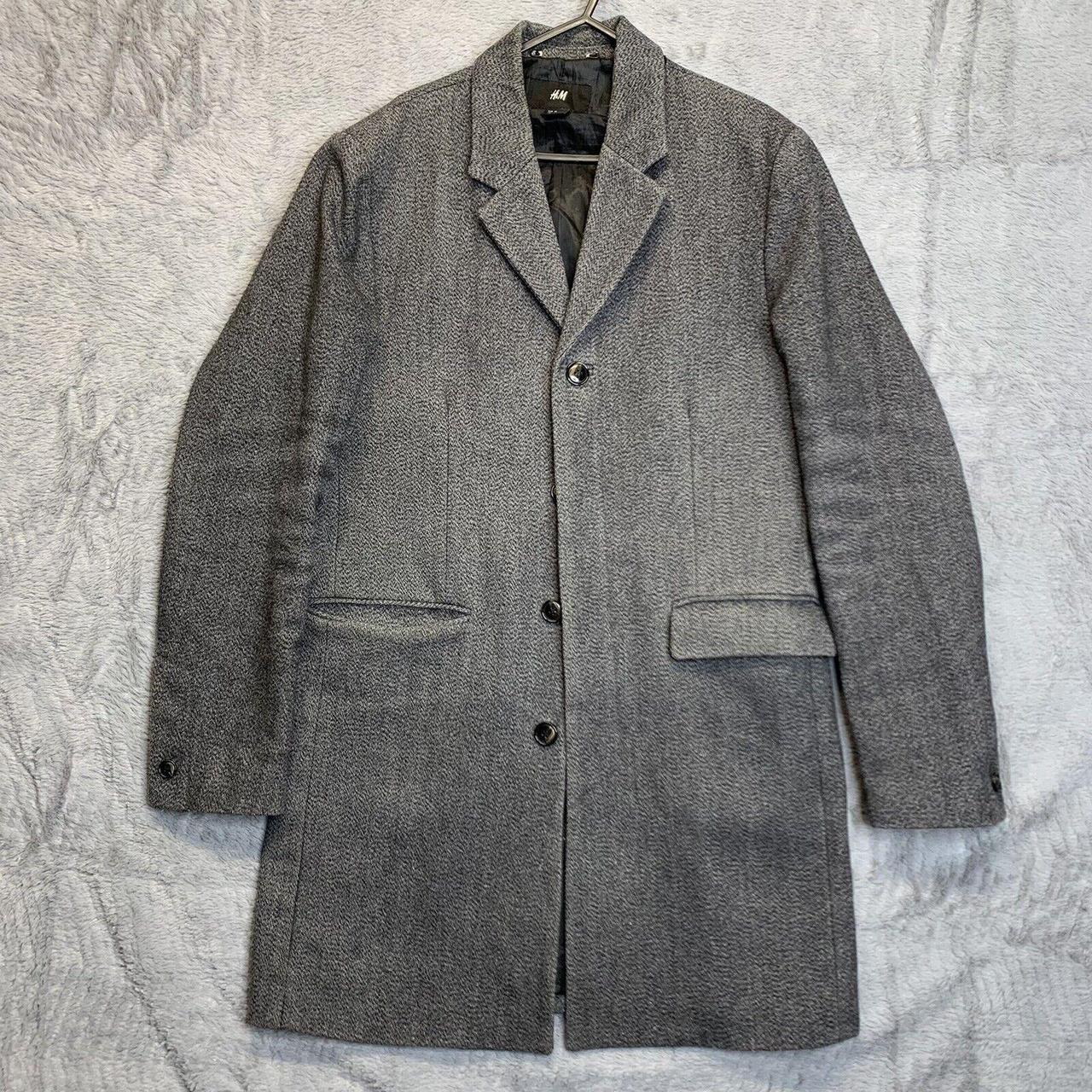 H&M Overcoat Men's Jacket Grey Wool Blend Lined... - Depop