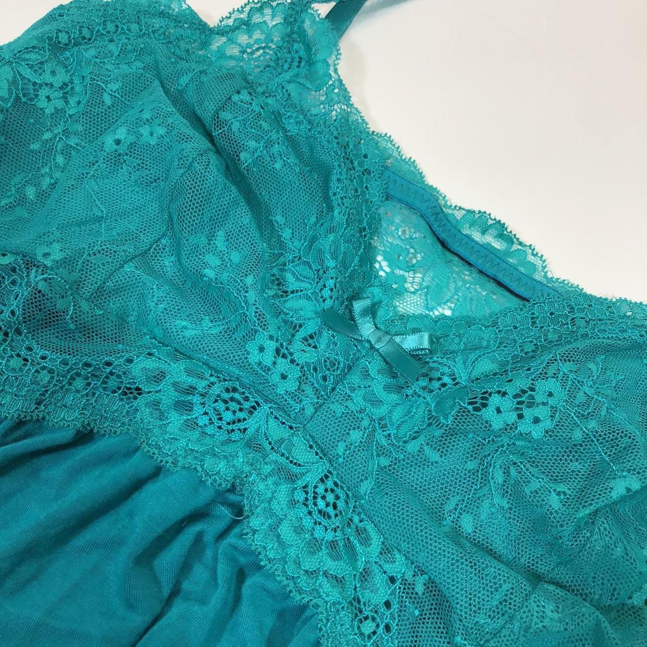 Y2k Turquoise Lacey 2000s Slip Dress Labeled Size... - Depop