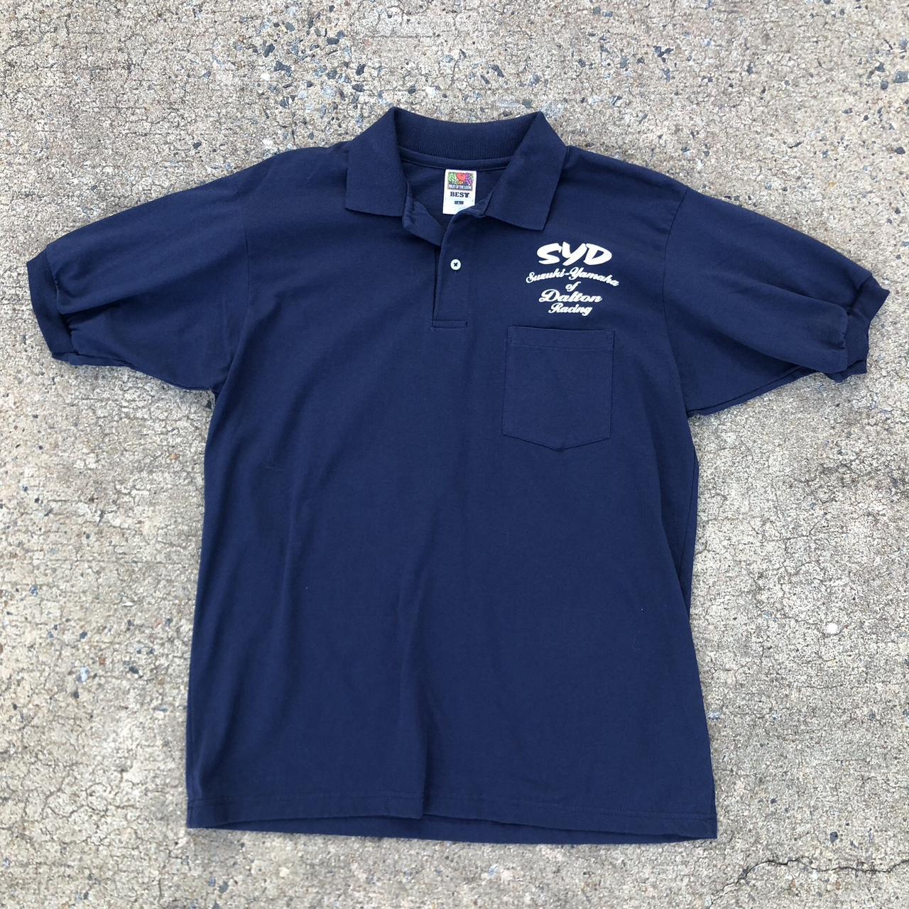 Fruit of the Loom Men's Navy and White Polo-shirts | Depop