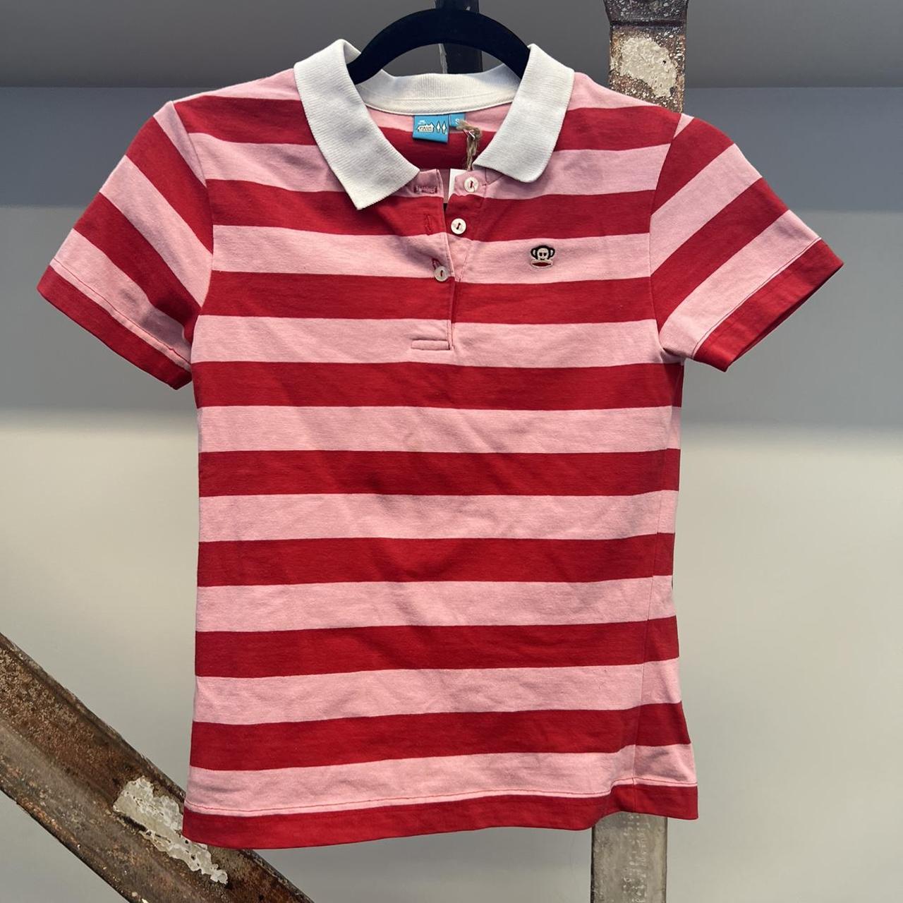 Y2K cutie patootie Paul Frank pink striped polo...