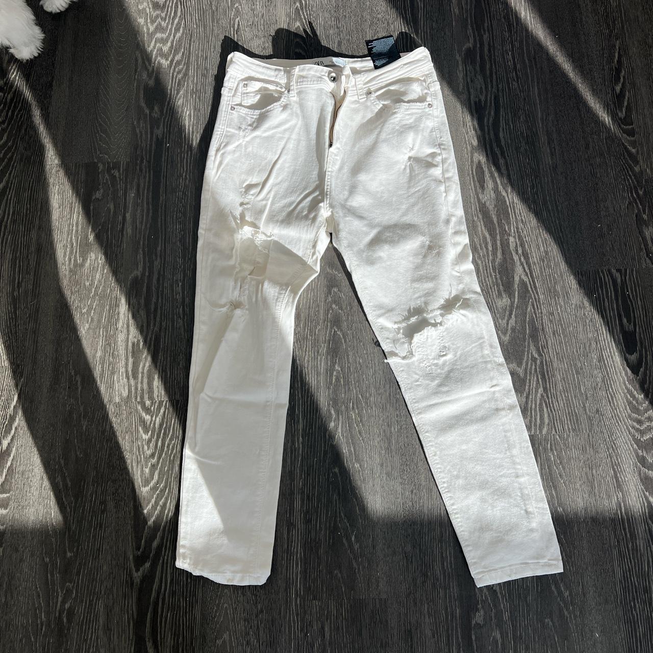 WHITE RIPPED JEANS ZARA MEN SIZE USA 32 Depop