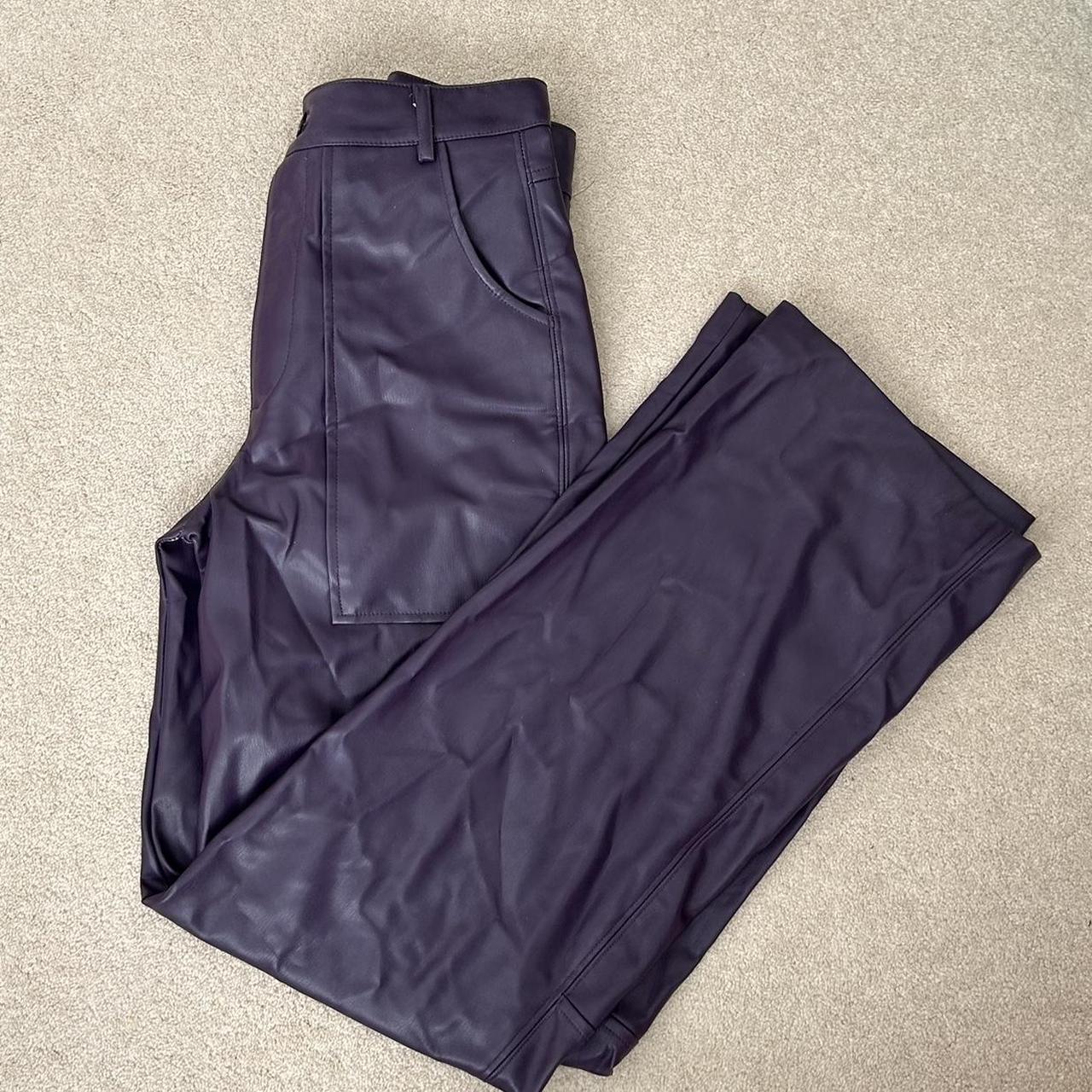 Zara faux leather purple straight leg trousers.... - Depop