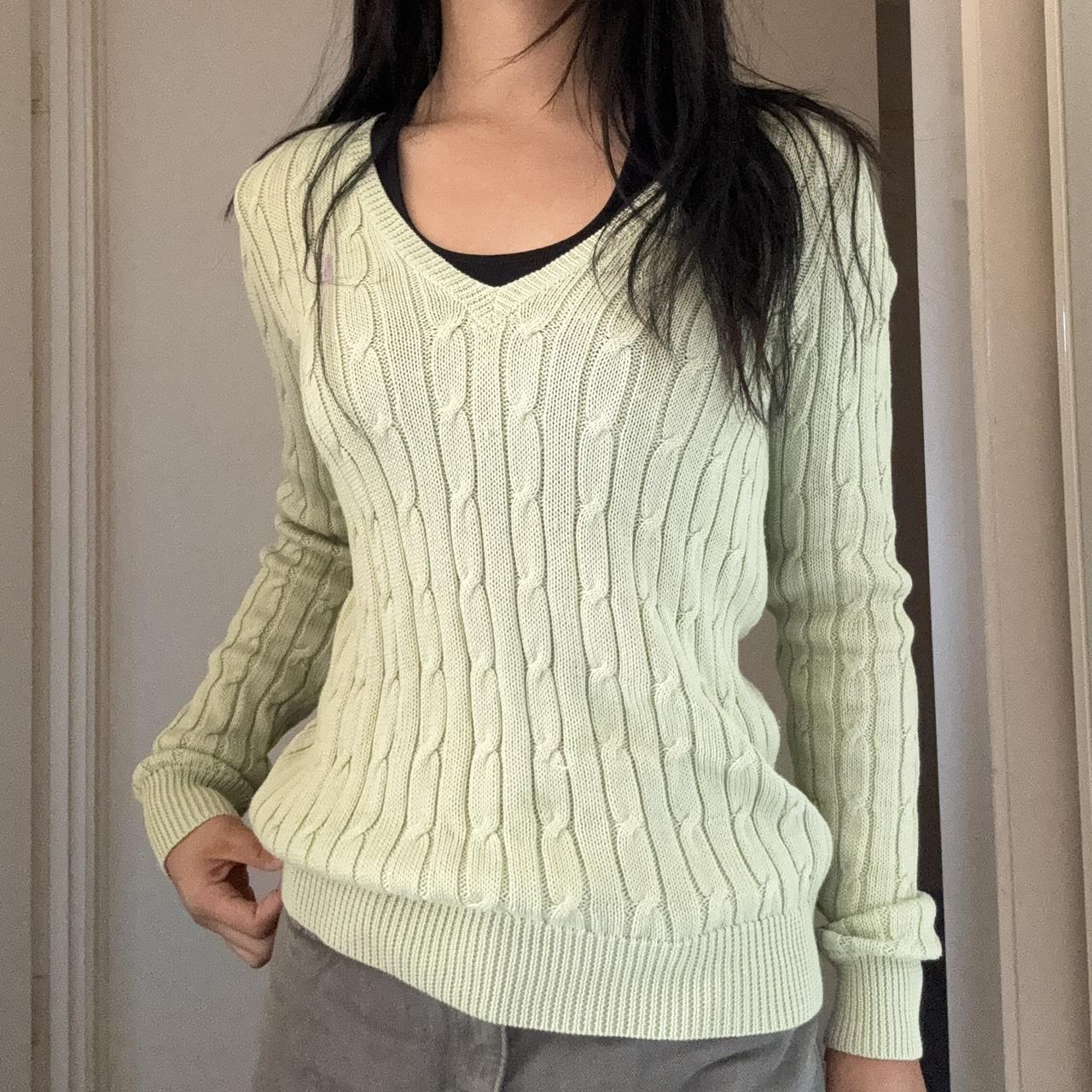 Kimberly Ralph Lauren Avocado tone cable knit jumper... - Depop