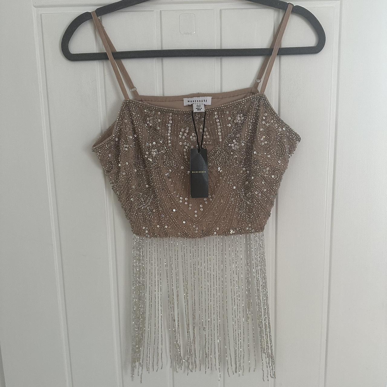 Warehouse Premium Embellished Fringe Cami Top... - Depop