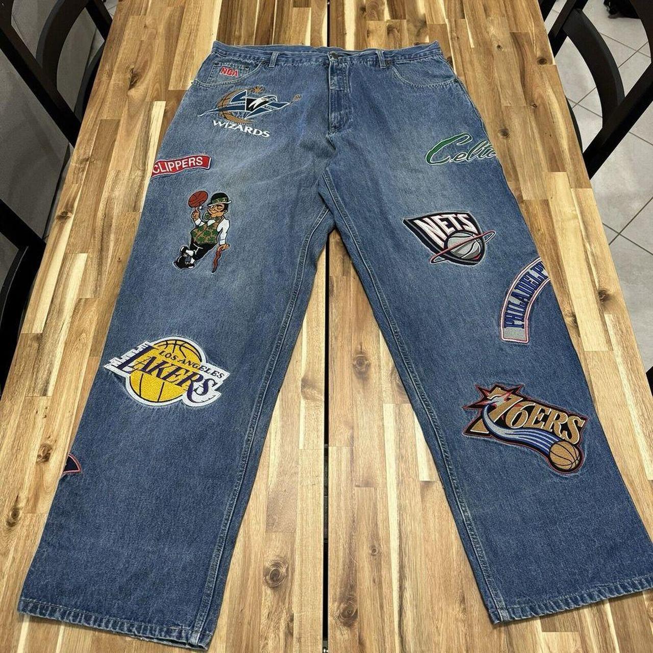 UNK NBA NWOT Vintage Jeans Embroidered Brooklyn hotsell Nets- Size 36 x 34 Suede Patches