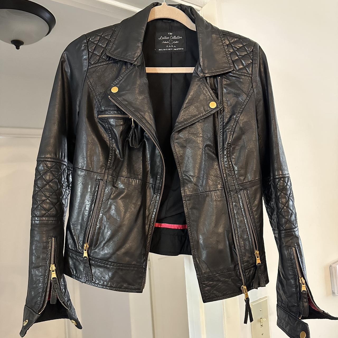 Zara authentic leather moto/biker jacket. Size XS.... - Depop