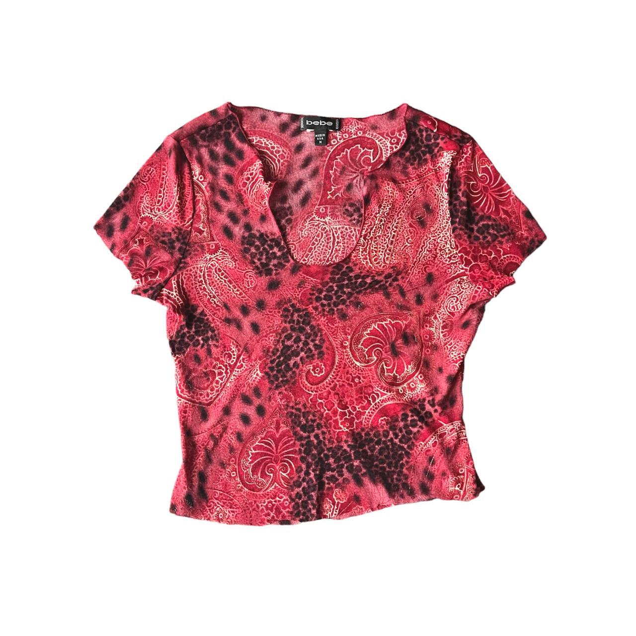 y2k bebe red mesh top - size M, true to size - raw... - Depop