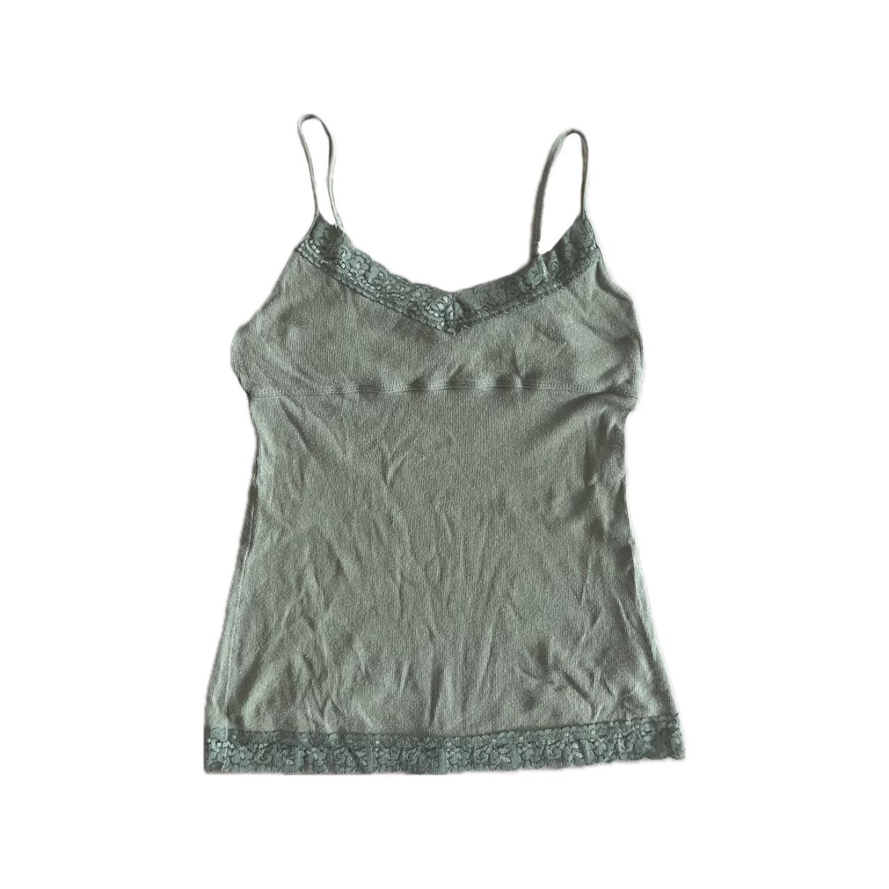 green y2k lace cami - size M - built-in bra - good... - Depop