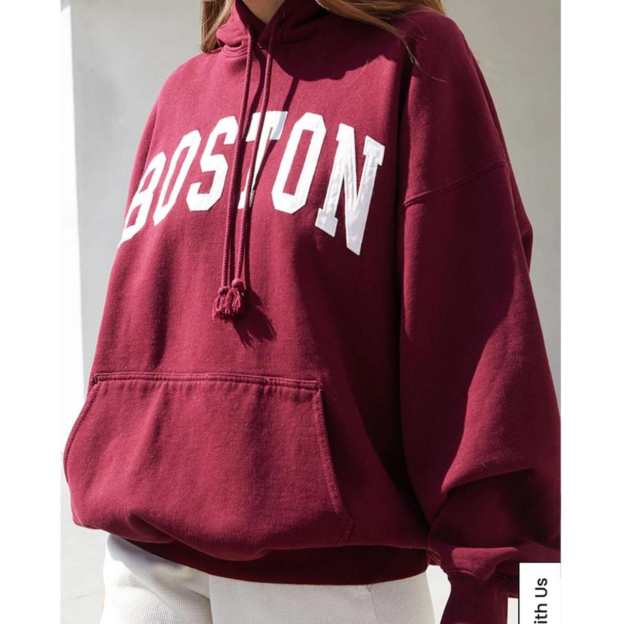 oversized burgundy boston hoodie from brandy... Depop