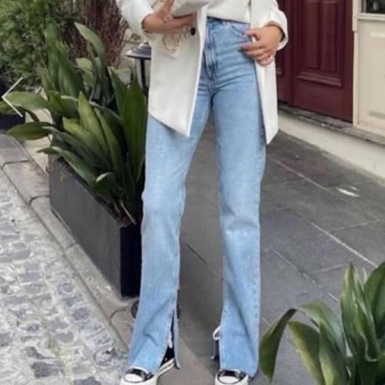 Zara 90s full length wide leg split hem jeans light... Depop