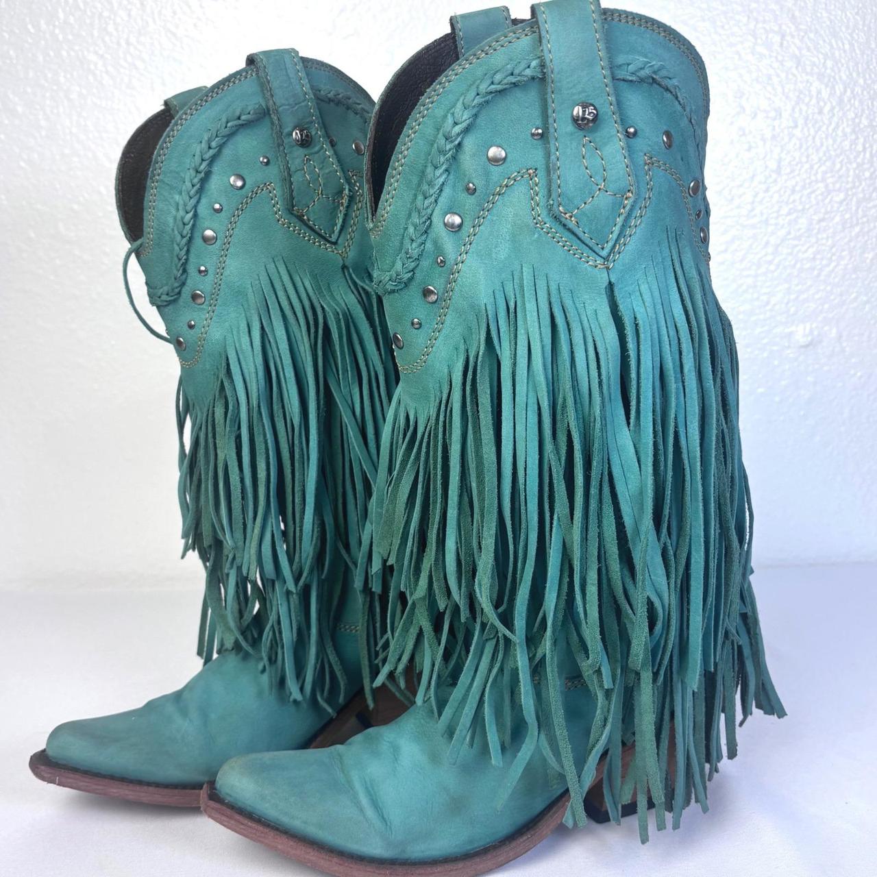 Women's Mid calf Boots - Green - US 7 – Liberty Black Vegas Fringe Leather Suede Boots …