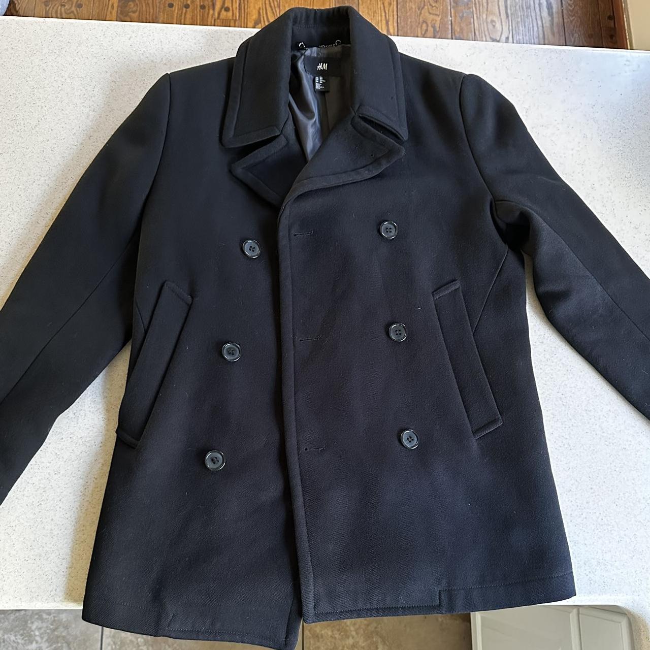 Black H&M Peacoat Double Breasted Jacket with... - Depop