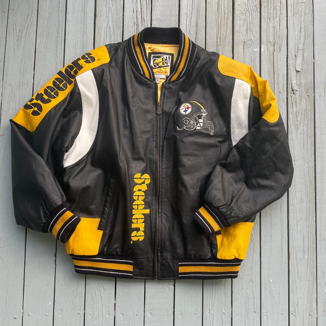 Vintage NFL Pittsburg Steelers Carl Banks Leather Jacket 1990s Size Large