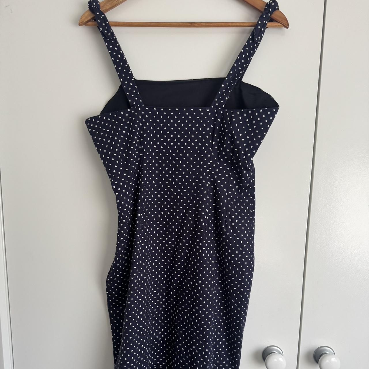 Navy blue and white polka dot Zara midi dress with Depop