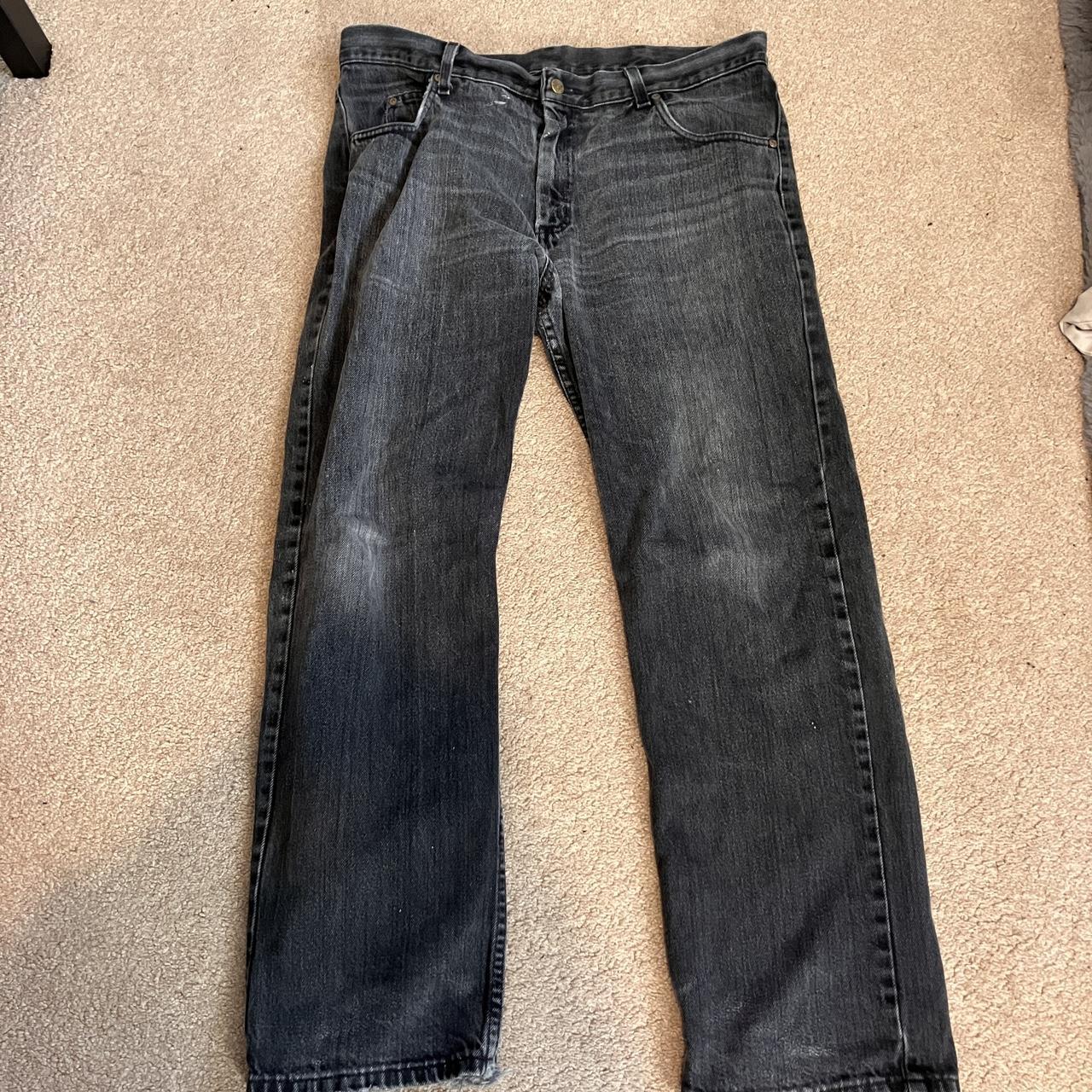 Black distressed jeans 40W 32L Baggy look Colour:... - Depop