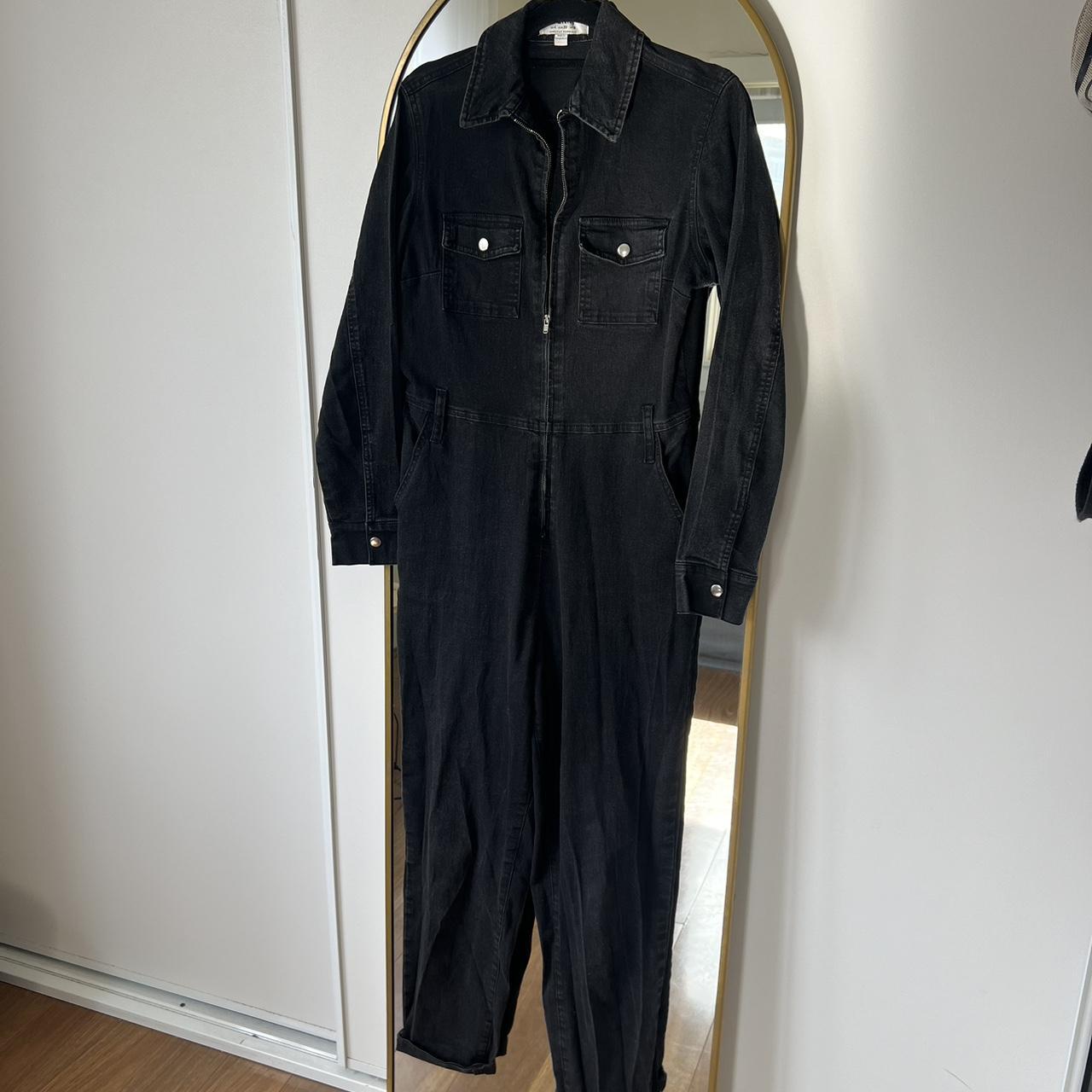 Denim boiler suit with belt can be removed Black