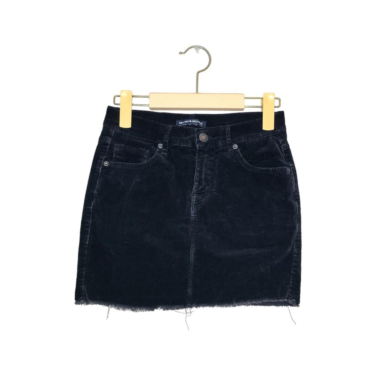 Brandy Melville Black Corduroy Mini Skirt 2 front. Depop