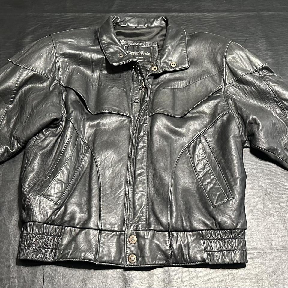 1989 Pelle Moda Leather Bomber Jacket with - Depop