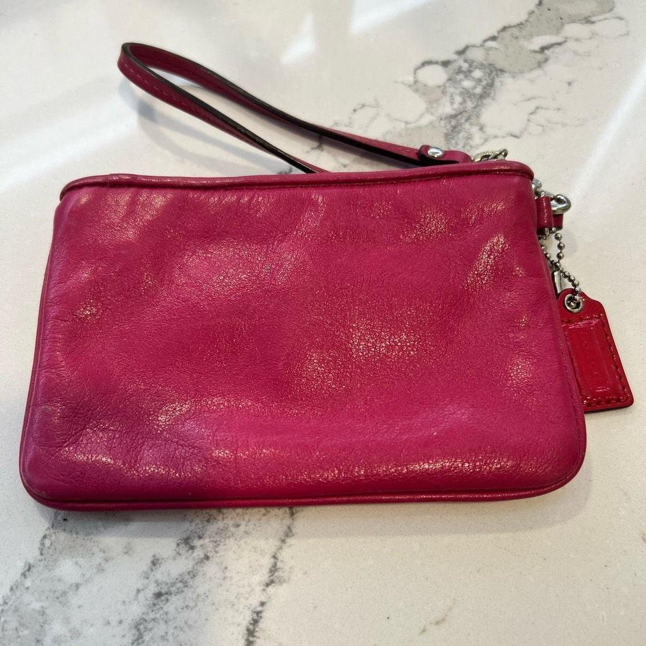 COACH - METALLIC TOP ZIP CARD CASE - MAGENTA / - Depop