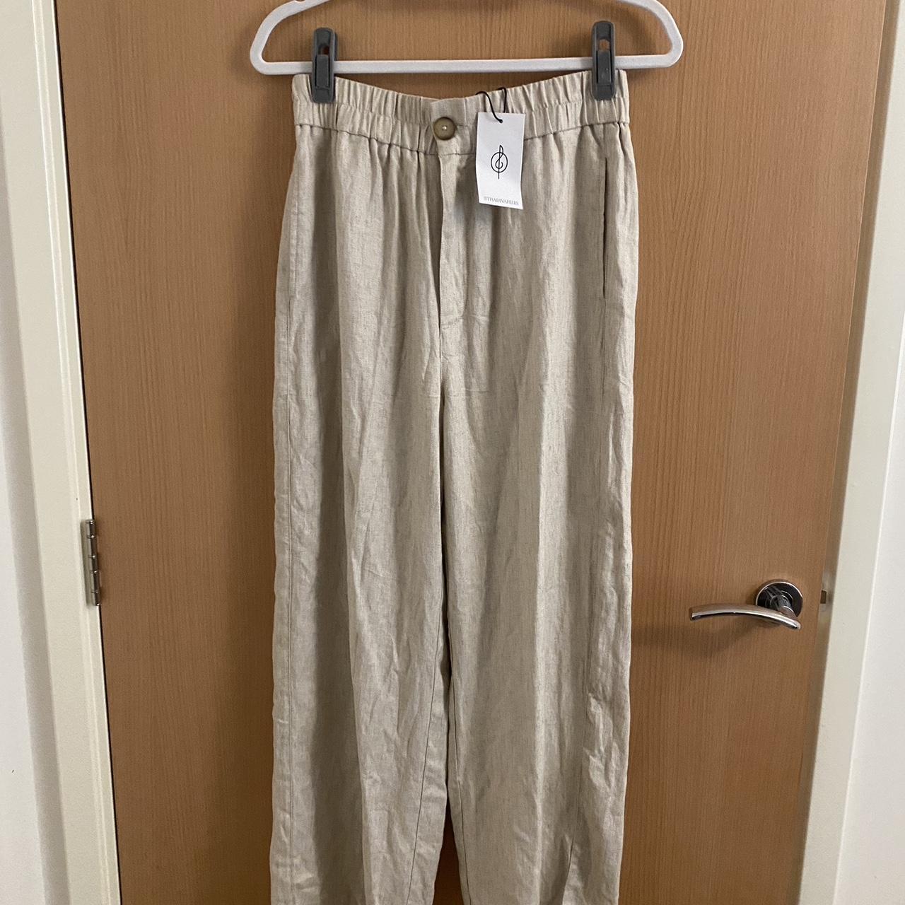 Stradivarius Cream / Light Beige Linen Trousers UK... Depop