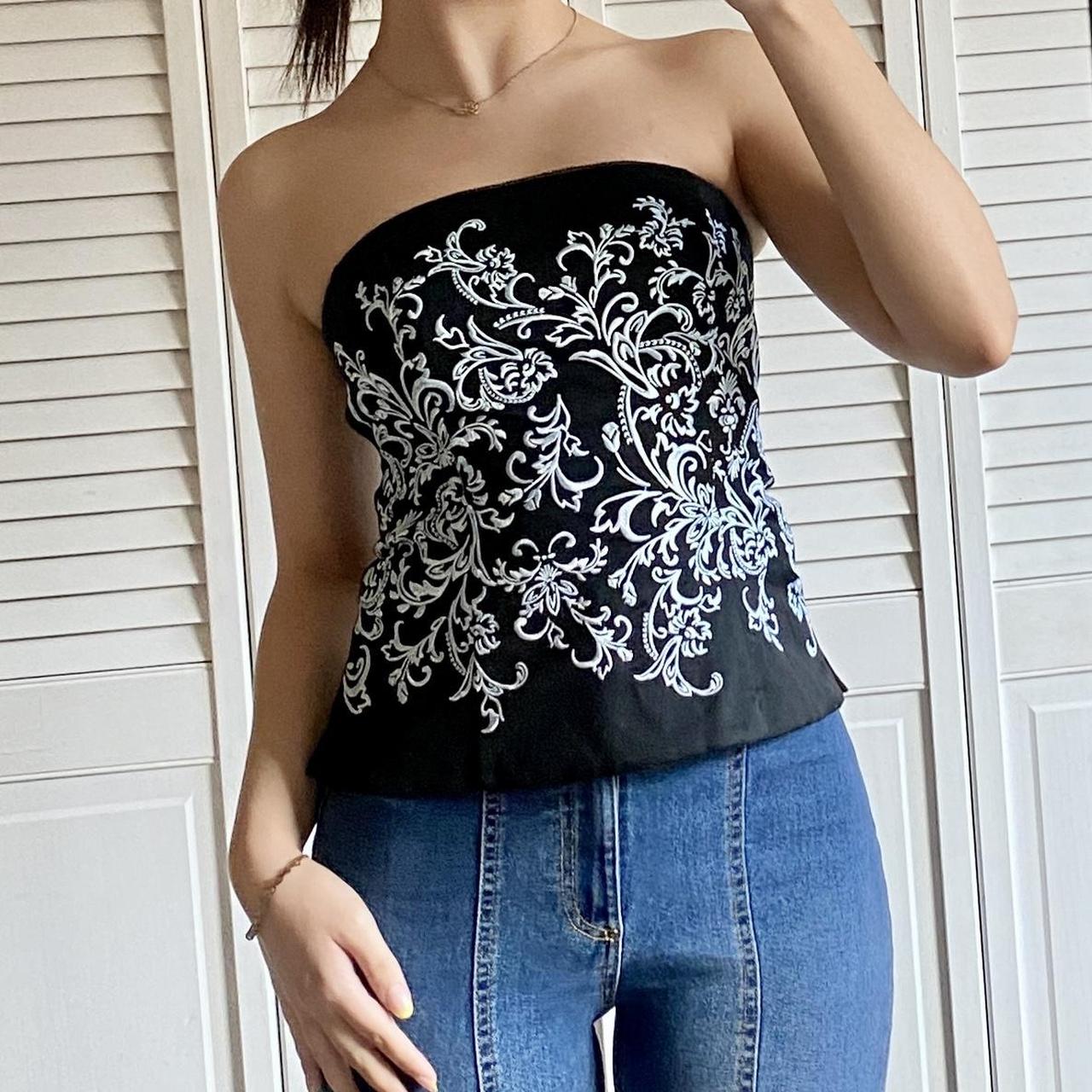 White House Black Market Corset Embroidered Top