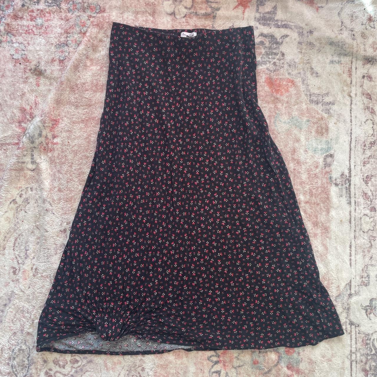 black floral maxi skirt long skirt with red floral... - Depop