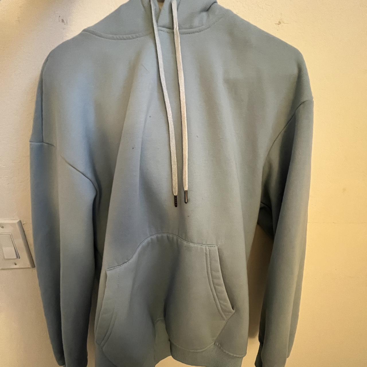 light blue, baby blue hoodie with baby blue draw... - Depop