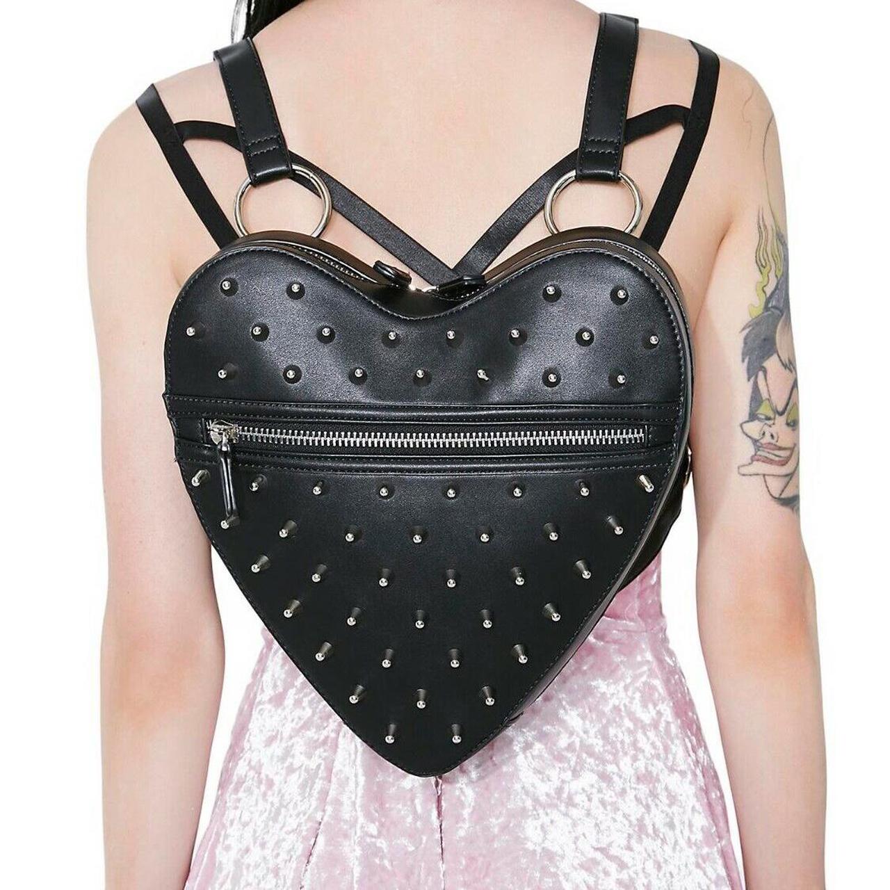 Black cheapest heart spiked backpack