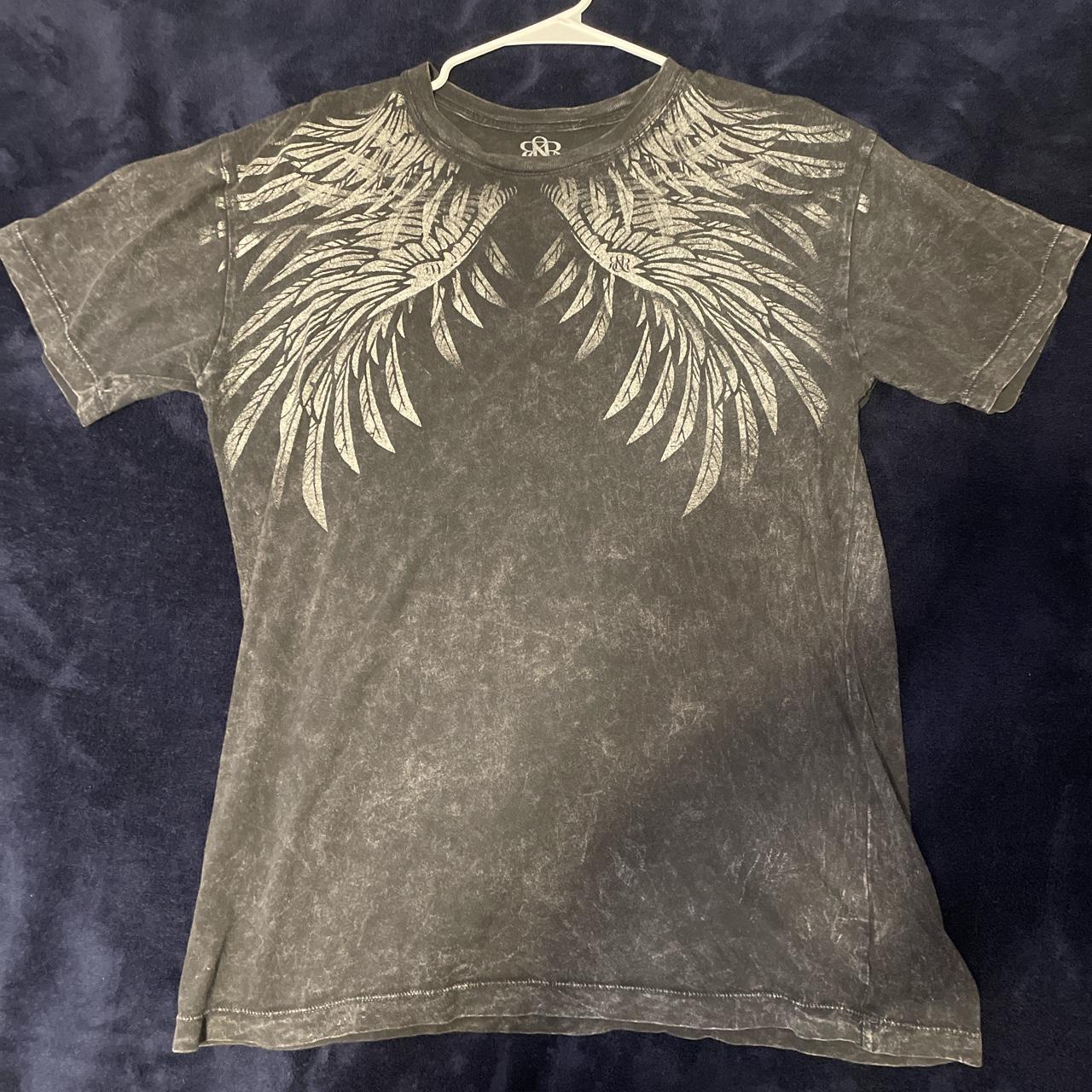 Rock and Republic Men's Black and Grey Tshirt Depop