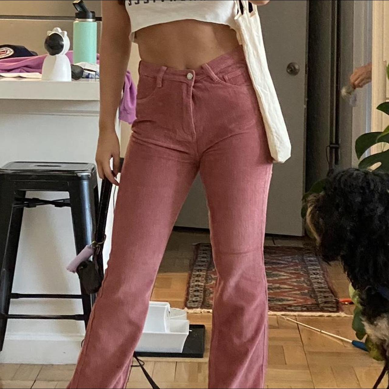 Pink flared corduroy pants - Depop