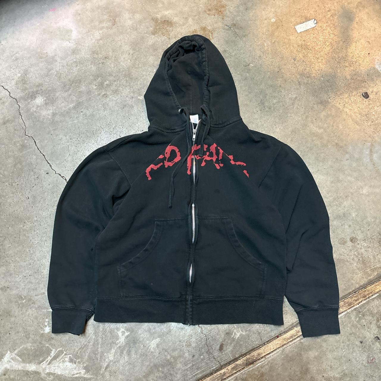 Red Fang Graphic Zip-Up Boxy Hoodie Size M One... - Depop