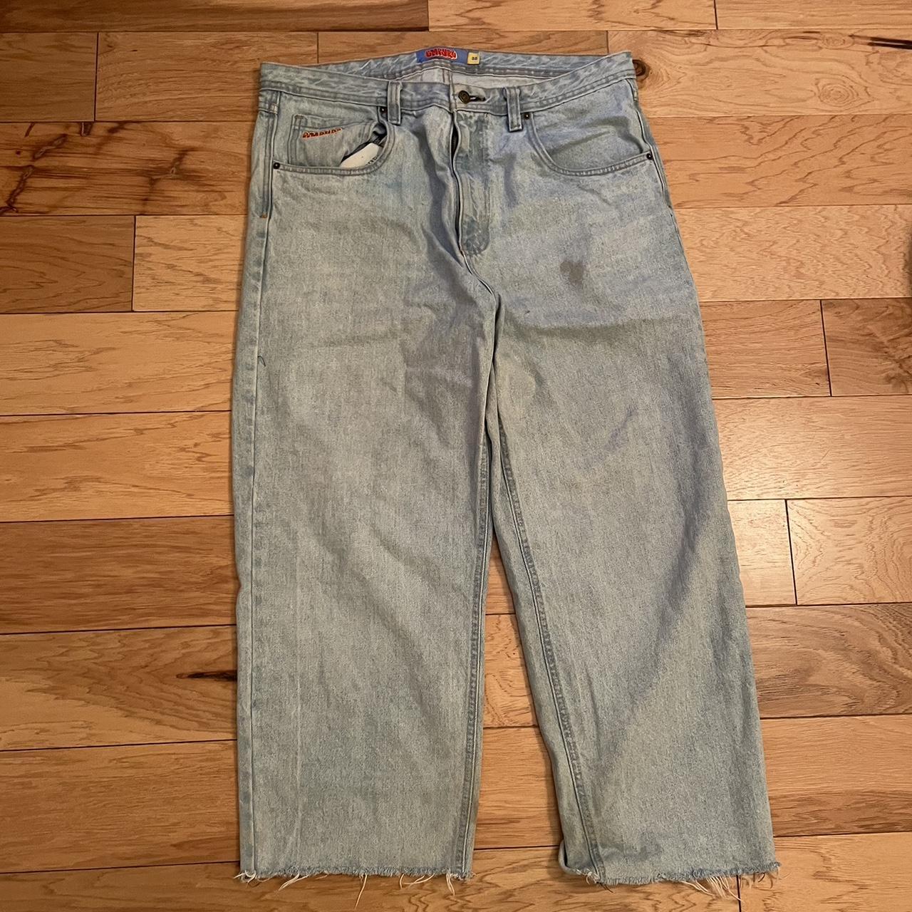 BAGGY EMPYRE LIGHT WASH JEANS SMALL COFEE STAIN NO... - Depop